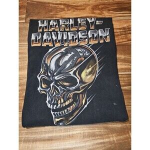 Harley Davidson Skull Graphic Black Distressed Faded Wisconsin 2000s Shirt XXL